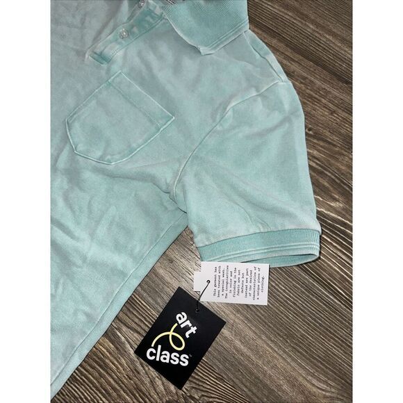 Boys' Short Sleeve Washed Polo Shirt - art class Light Aqua Blue Small. NWT. G - Picture 2 of 3